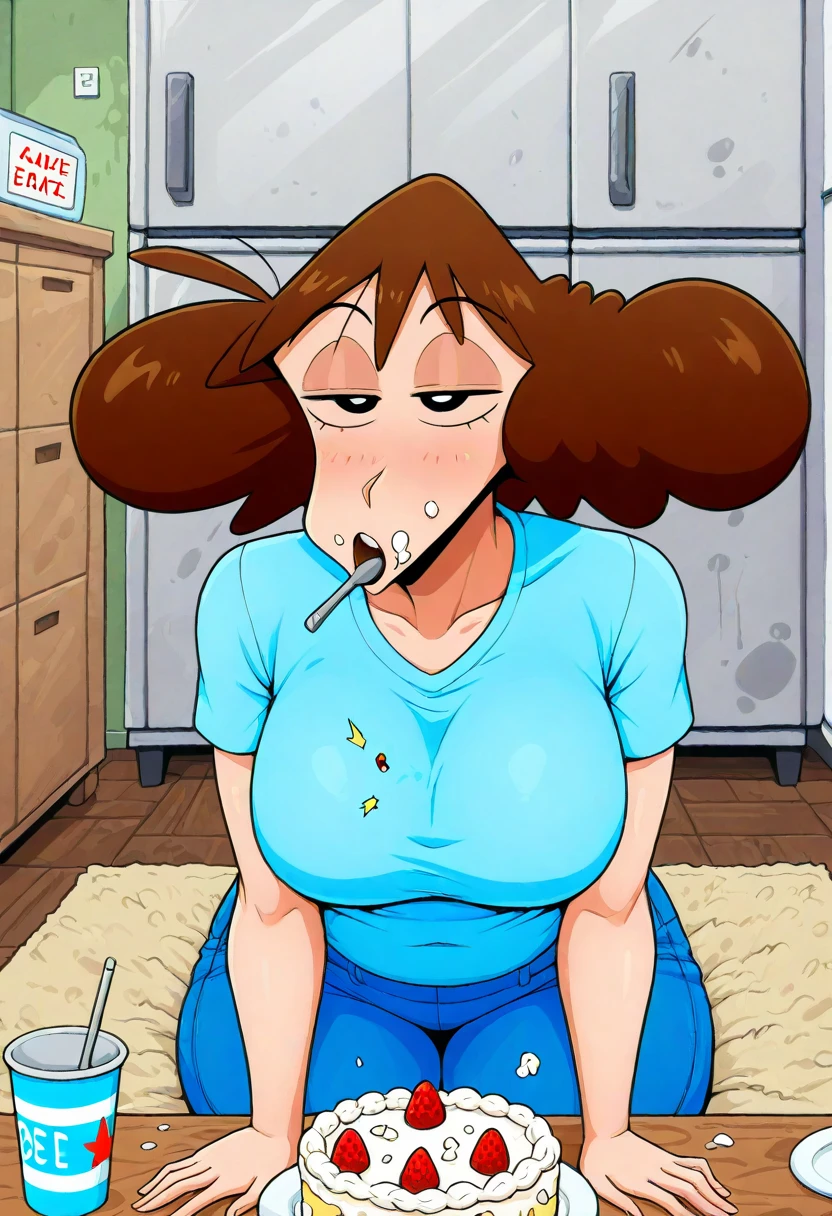 RanmaChan, Red hair, Braided hair, blue eyes, detailed eyes, whole body, Cleavage Bulge, POV Breast Grab, Bust Cup / Cum In-between Booba, pechos desnudos, cum breast