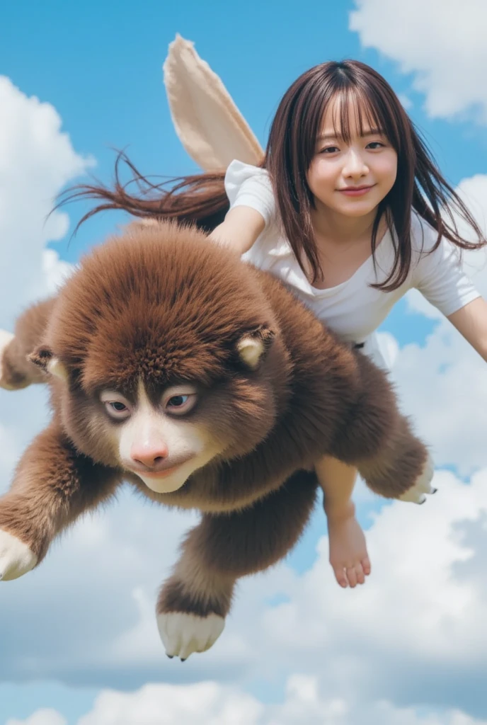cute award-winning photography by (Arthur Omar :1.5) of a 40 year old ( japanese woman:1.2) looking like Elija Wood(battling monsters designed by pixar :1.4),  natural color lips, dynamic pose, shot with fisheye lense, extra wide angle of view, view from below,