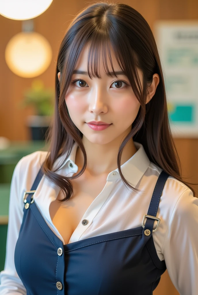 masutepiece, Best Quality, Illustration, Ultra-detailed, finely detail, hight resolution, 8K Wallpaper, Perfect dynamic composition, 1 beautiful girl, Beautiful detailed eyes, Girly blouse, Medium Hair, Normal breasts, Natural Color Lip, Random Poses, Smile, Open mouth:0.8, fashionable cafe, 20 years girl, sit, Chocolate parfait in a vertically elongated glass on the table,
