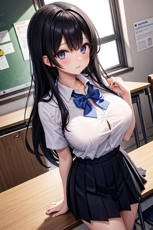 Super Detail 8K CG, High School Girl, School Uniform, Perfect Face, Beautiful Face, Perfect Cute Face, Beautiful Girl, Big, Classroom, Viewer, Beautiful Night View, Beautiful Thighs, Skirt Up, Show Panties, Panty Shot