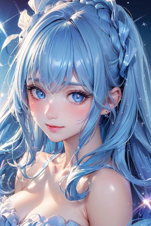 Best Quality,High resolution,8k,(plain white background, no patterns, no textures, just a plain white background:1.3),Masterpiece:1.2),beautiful girl,Big Breasts,(Shiny light blue hair:1.3),messy hair,Beautiful light blue eyes,Gentle look,A refreshing look,smile,Oversized shirt,Best quality,Best Quality,Aesthetic and aesthetic:1.2,Best details((Super detailed))(High-definition CG illustrations),Slender body,smile,blush,cute,Scrounge,Looking up,Being spoiled,super model, wariza, sit
