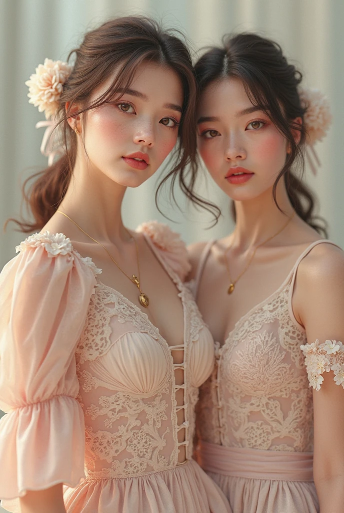 masterpiece, best quality, 2others, couple, 1 30-year-old mother and 1 2-year-old daughter:1.5),Height difference, different fashion, different color, finely detailed eyes and detailed face, intricate details, strapless bra,lace underwear, modern urban street, holding hands, smile, happy, love