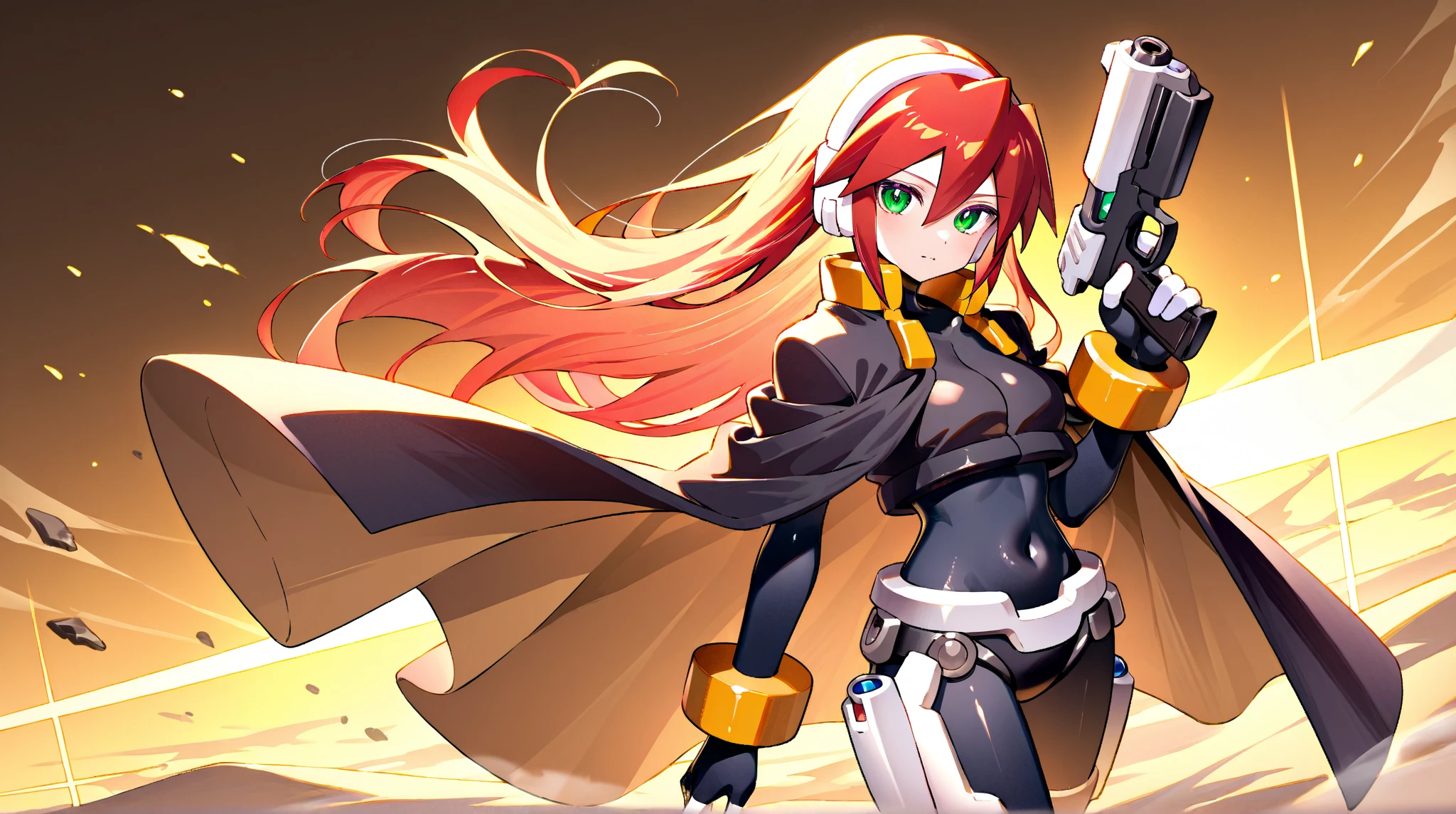 (masterpiece, best quality:1.2), solo, 1girl, strivejacko, smile, looking at viewer, hand on hip, compass rose halo, white bodysuit, gloves, belt, ankh