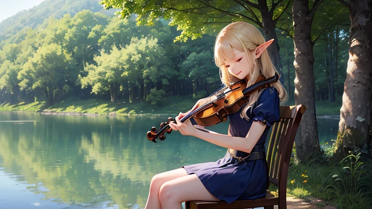 ((fullnude))、Lotus flowers in full bloom、Beautiful girl playing the violin by the pond with Monet&#39;With the lotus pond in the background, (fantasy violin), Nymphet、(Flat)、A slender、Blonde goddess, fantasy violin, light milky white porcelain skin, (Platinum blonde super long twin tail hair), russian fairy, perfect naked girl, (Lori), a blond, Belle Delphine, blonde - haired princess, small curvy loli , Long platinum blonde hair