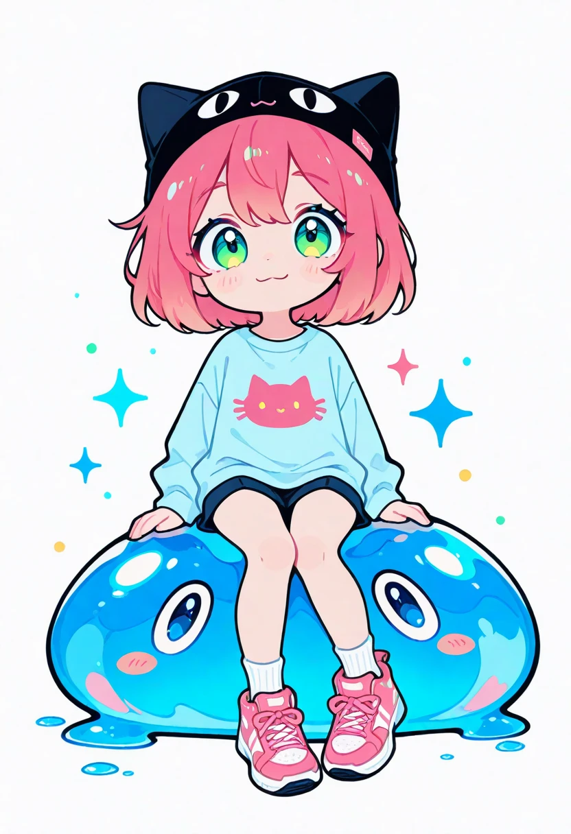 １people々、Happy atmosphere，Cute Style，Cute cartoon，round background，masterpiece　Long black hair　Cute Characters　 Anime Style　charm　High resolution　delicate　university student　Blowing bubble gum from his mouth

