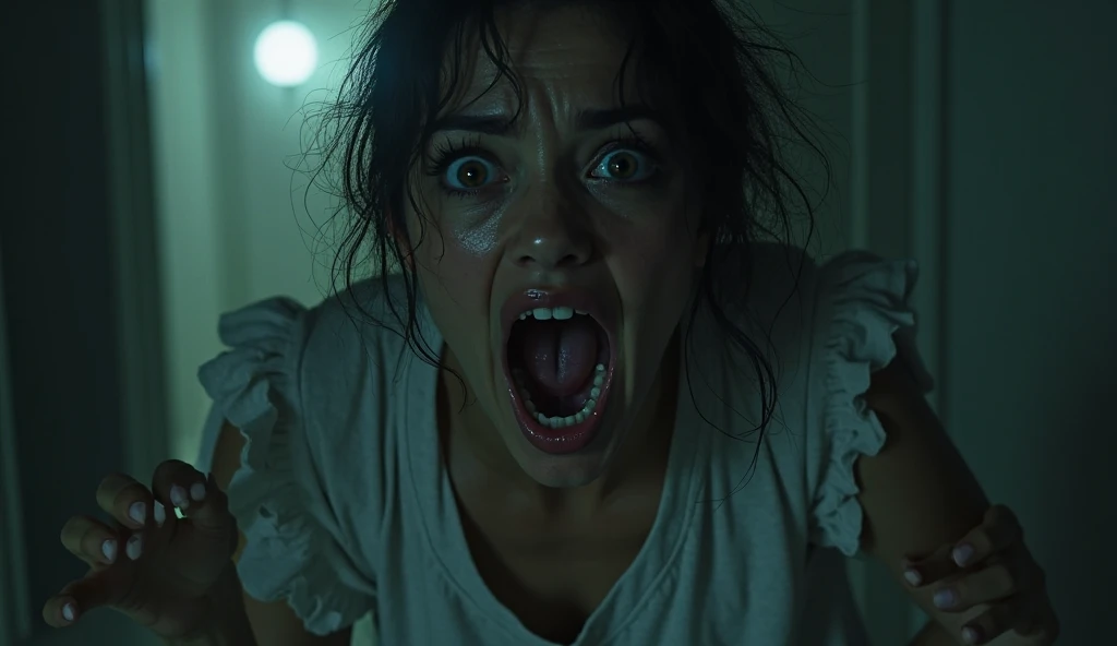 Girl screams, realizing they have been followed.