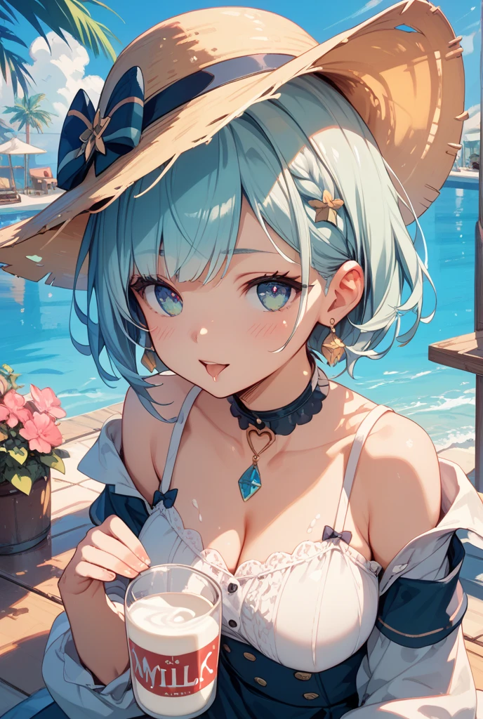 (masterpiece:1.5),(Beat quality),(high res),1girl solo,beautiful face,smile(shining eyes),upper body,light effects,Swimsuit Ganyu,Ocean