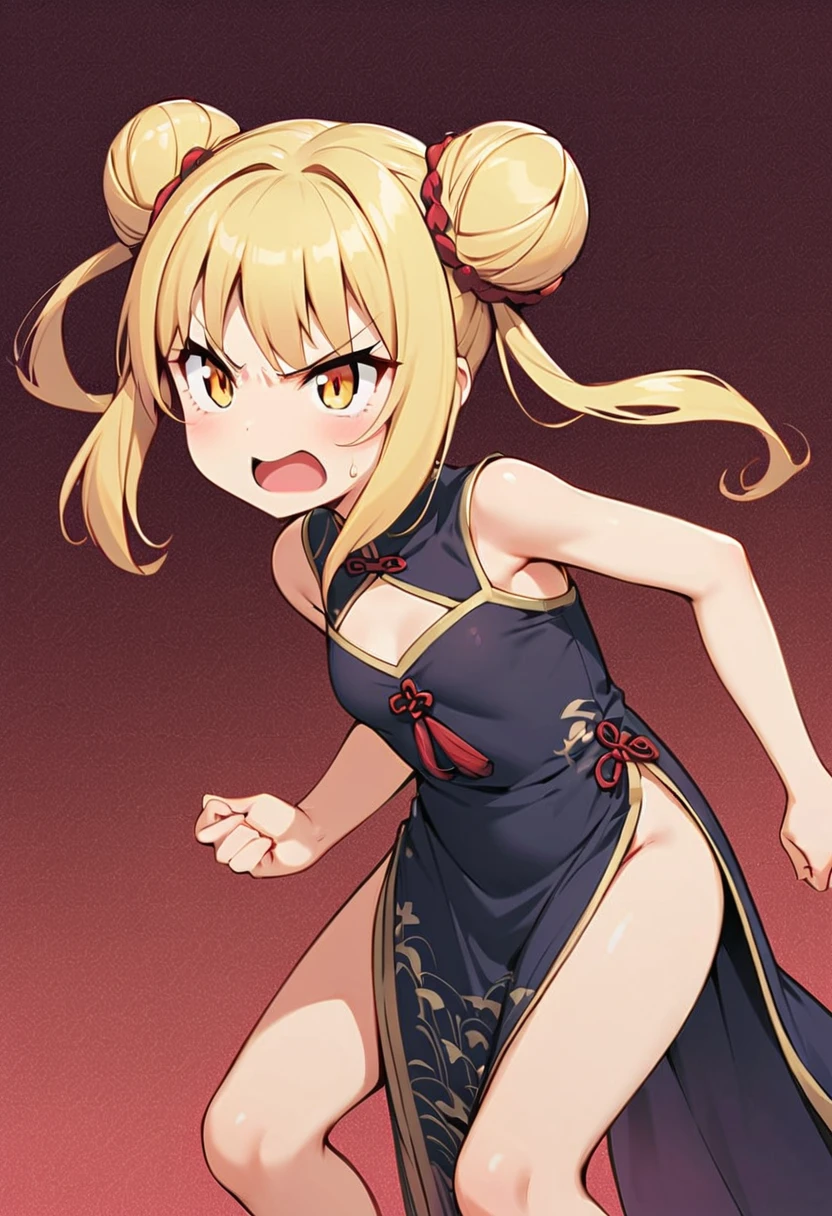 NSFW,masterpiece,Highest quality,High resolution,Super detailed,oshino shinobu \(Bakemonogatari\),Golden Eyes,Blonde,Long Hair,China dress,Chinese clothing,Short dress,Cleavage cutout,Side bust,(Oho face),Embarrassed,Estrus,Sweat,blush,orgasm,Climax,(Squirting),Roll your eyes、squint,(Middle-aged men),Having sex,Creampie,,from the front