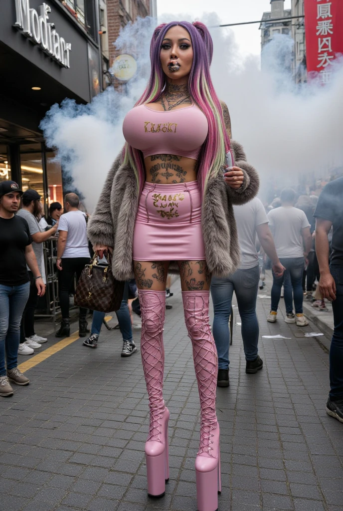 old dumb masculine bimbos, cougars, the biggest fakest lips, enormous injected fake lips, extremely fake tanned skin, Gucci bag, lv bag, rich fake bimbo, trophy wife, fake lips, very masculine, drag queens, masculine looks, dominatrix, latex uniform, mistress domina, cuckold, fur boots, fur rug, fur collar, furkini, sunglasses, Arabic, very fake tan, tattoos, hair extensions, fluffy hair, big curly hair, hair volume, crazy hairstyles, longest hair possible, fully clothed, very big hair, selfie, curly hair, very long hair, injected lips, thick eyebrows, sharp eyebrows, rave outfit, big hair, massive lips, heavily tattooed, swollen fake lips, very dumb, very dark fake tan, darkest skin possible, extreme lip filler, pouty, plump massive lips, drawn on eyebrows, tiny waist, piercings, old milf, trashy milfs, cougars, fake long eyelashes, masculine, cheap prostitutes, crazy colored hair, rave, louis vuitton bag, lipgloss, drawn on eyebrows, choker, pink top, rainbow colored hair, pink mini skirt, glitter, very high latex heels, thigh high boots, very skinny, tiny waist, high platform heels, trashy, botox, holding Louis Vuitton bag, long fingernails, fur clothing, rainbow colored hair, arrogant, extreme cleavage, very deep v-neck, midriff, hoop earrings, bellybutton piercing, old bimbo, walking, busy shopping mall, inside, bystanders, multiple people, best hair quality, full front view, ultra realistic, best quality, high face detail, detailed face, uncropped