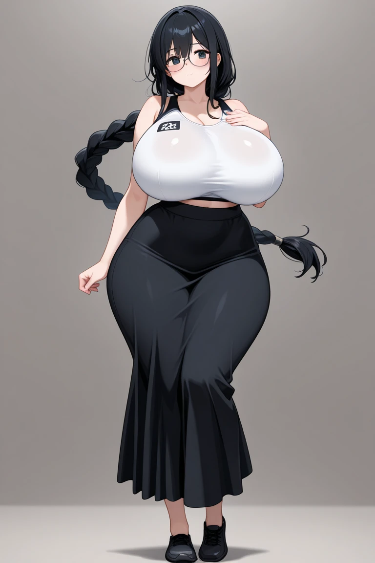 (masterpiece), best quality, expressive eyes, perfect face, vampire girl, huge girl, female muscular:1.2, big breast:1, (underboob), (curvy:1.7) , (straight hair:1.8), ((blank background)), ((full body)), wide hips:1.7, thick thighs:1.3, (long legs:1.4), amazon body, toeless boots, ((pale skin)) , red eyes, black hair, (long fangs) , long gray dress, long sleeves, loose sleeves, covered nipples