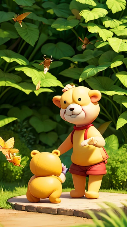promotional art, Official illustration,As Winnie the Pooh, promotional artwork, offcial art, children's book illustrations, Company promotional graphics,The kids had a great time together,On the prairie,teddy bears,Beautiful place