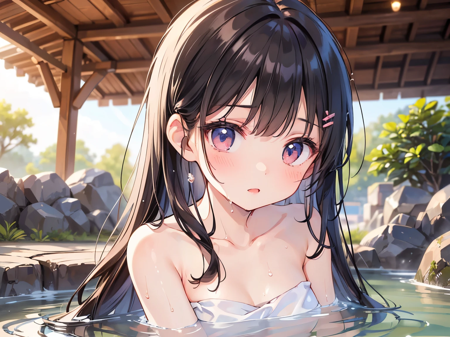 old Japanese girl naked,Open-air bath,breast,Shaved,Wink,Close-up heart-eyes excited ahegao face'Eyes wearing silver-white mirrored lens sunglasses、I looked at the world reflected in the lenses of my sunglasses..(Side Pony,Colorful Hair),