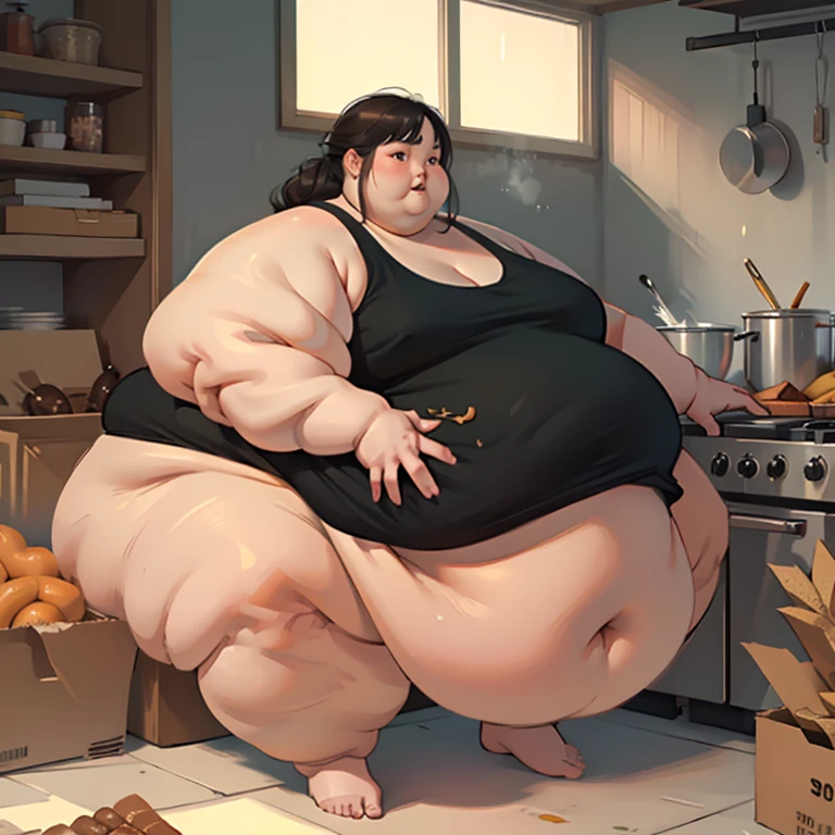 (masterpiece, best quality, highres, detailed, realistic:1.2), young european woman, USSBBW, (morbidly obese:1.2), (fatblob:1.2), detailed face, beautiful face, messy, slob, messy hair, high aesthetic, panties, food trough, (side view:1.1)
