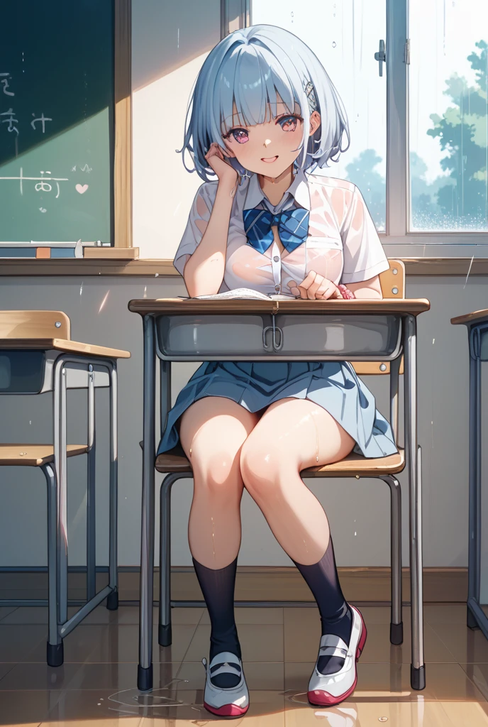 A high school girl taking a class naked in the classroom