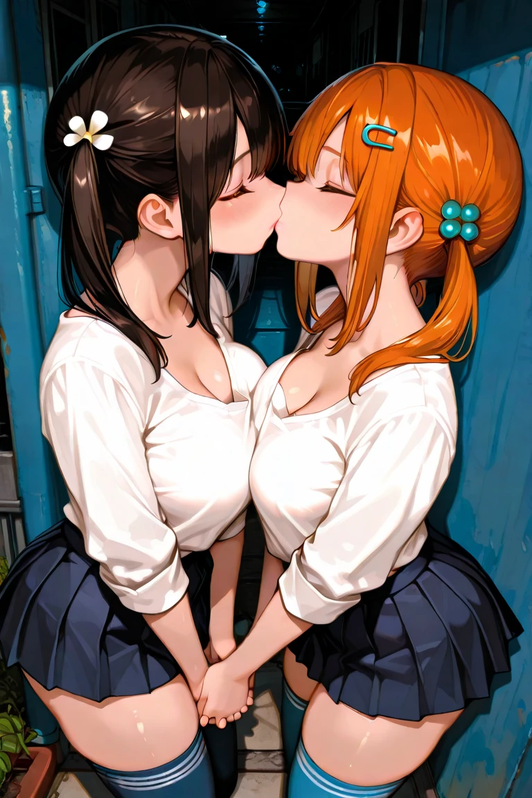 score_9, score_8_up, score_7_up, score_6_up, score_5_up, score_4_up, (source_anime), 2girls, evangellion, asuka langley, Misato Katsuragi, yuri, breast sucking, Inside an elevator 