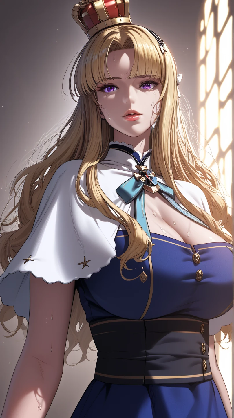 Masterpiece, Best quality,Lori huge breasts cleavage,little breast,blue color eyes,Raise both hands,Exposing armpits,Poor milk