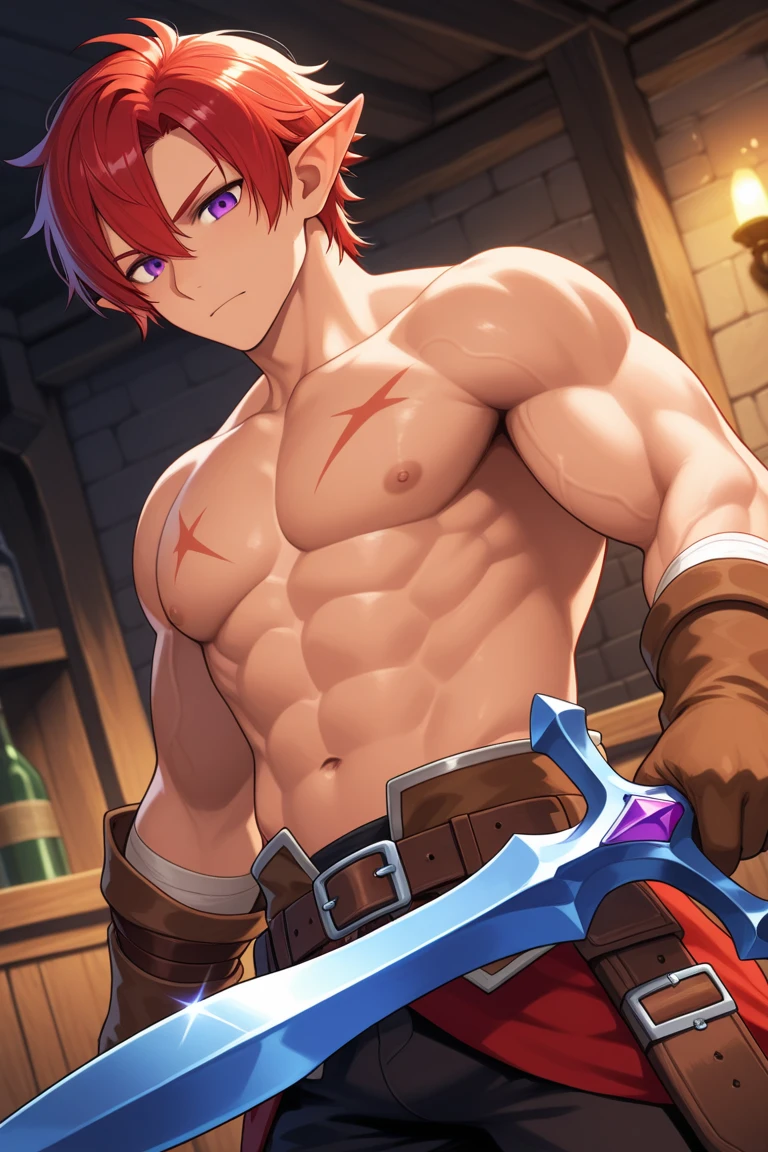 anime screenshot, very beautiful detailed anime face and eyes, incredibly detailed, whole body,
boy, , cute, Under 10 years old, whole body, redhead, short hair, expression of anger, muscular, pale and tanned skin, (nipple), (Sengoku era armor), (have a sword), (battlefield), (Blood) wet body), (Body with many scars), (high resolution), (High precision)