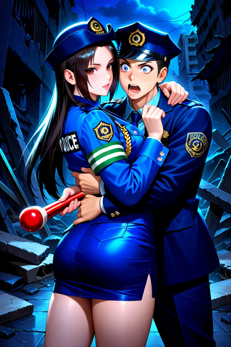 Dominant female police officer forces her boobs onto the face of a cute, submissive young boy