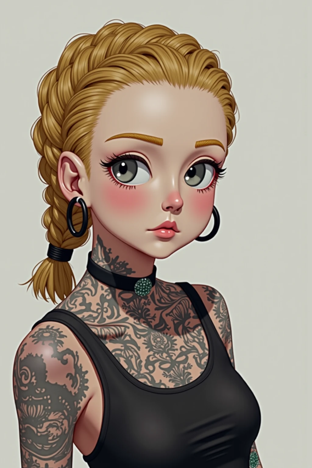 (masterpiece, best quality:1.2), 1girl, solo, a cartoon image of a 20 year old woman , ((Shaved side hairstyle:1.4)), (Punk:1.3), (((asymmetrical hair:1.3)), ((blonde long hair:1.3)) and ((brown shaven hair:1.2)), ((tribal tattoos:1.3)), anime drawing inspired by Ross Tran, tumblr, digital art, anime styled, in an anime style, anime inspired, in anime style, seductive anime girl, high quality fanart, ross tran style, anime styled digital art, anime vibes, attractive anime girl, anime style, (gothic style:1.2) . mysterious, haunting, dramatic, (minimal, ornate), aesthetic, eerily beautiful, dark surrealism, best quality