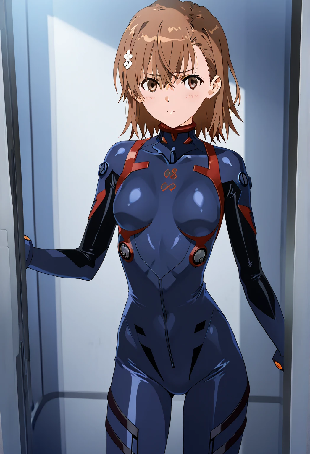 1 girl,NSFW,Rin Hoshizora ,(lovelive),clavicle, Eyes glowing purple,absurd, brainwashing,empty eyes, huge breasts, erasure of emotions,(black shadaloo suit),look away , whole body shape, ((stand up, salute)),(highest quality、4k、8K、High resolution、must have:1.2)、Super detailed、(reality、reality的なです、reality的な:1.37)、ticker、hyper hd、studio lighting、ultra definition paint、sharp focus、Physically based rendering、extreme details、Professional specifications、vibrancy and color、blurry、sports portrait、landscape、horror style、anime big breasts、SF、photograph、concept artist、five fingers, perfect body, {{{masterpiece}}}, {{{highest quality}}}, {{Super detailed}}, {shape}, {{very delicate and beautiful}},Improved cost performance、all roles、Canon 5D MK4でphotograph、photograph,