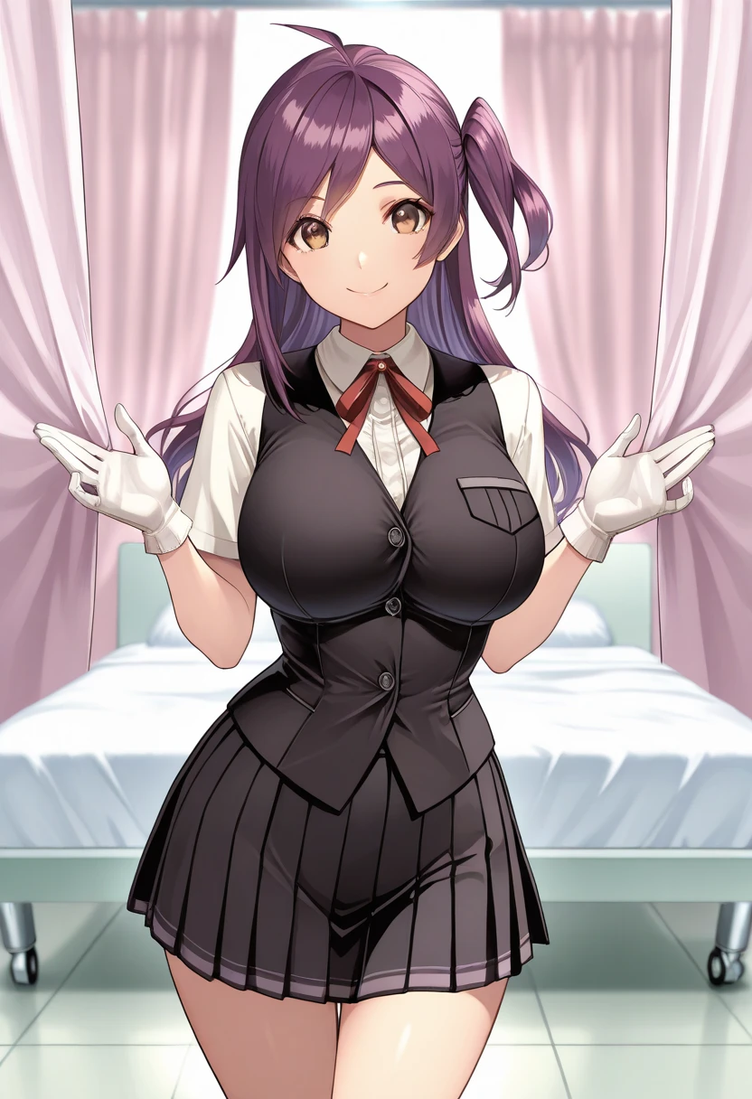 (Ultra-realistic), (figure), (High resolution), (8k), (Very detailed), (best figure), night ( Chainsaw Man ), (Beautiful attention to detail), (Highest quality), (Very detailed), (masterpiece), (wallpaper), (Detailed face), alone, Upper Body, Focus on the face, 1 girl, Long black hair, Korean, Light eyeshadow, Well-detailed eyes, Brown eyes, Small mole under eye, Long sleeve shirt, Neck Bow, Small breasts, Apron dress, Dynamic pose, Low light, night, dark, cloud, dark night