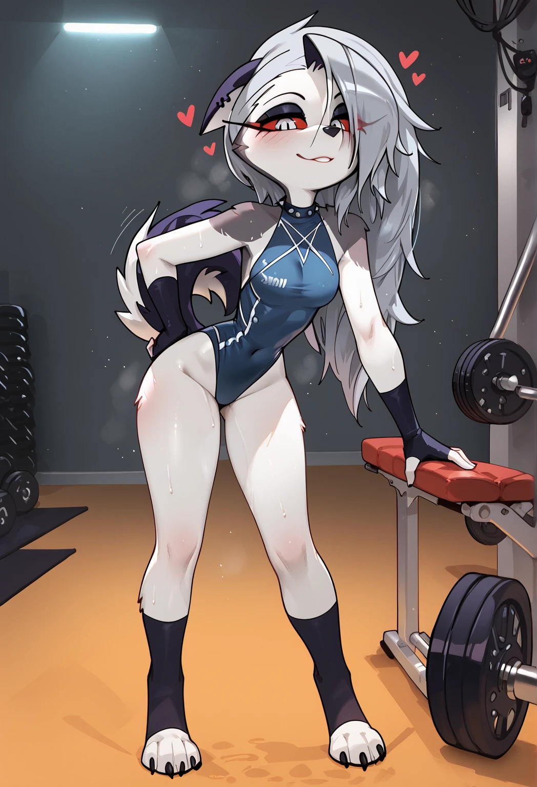 ((fox girl)), ((full body)), ((standing pose)), ((((baggy and long wool leg warmers)))), ((bare feet)), ((strapless gym top)), ((tiny thong)), ((martial fighting gloves)), ((fully detailed))