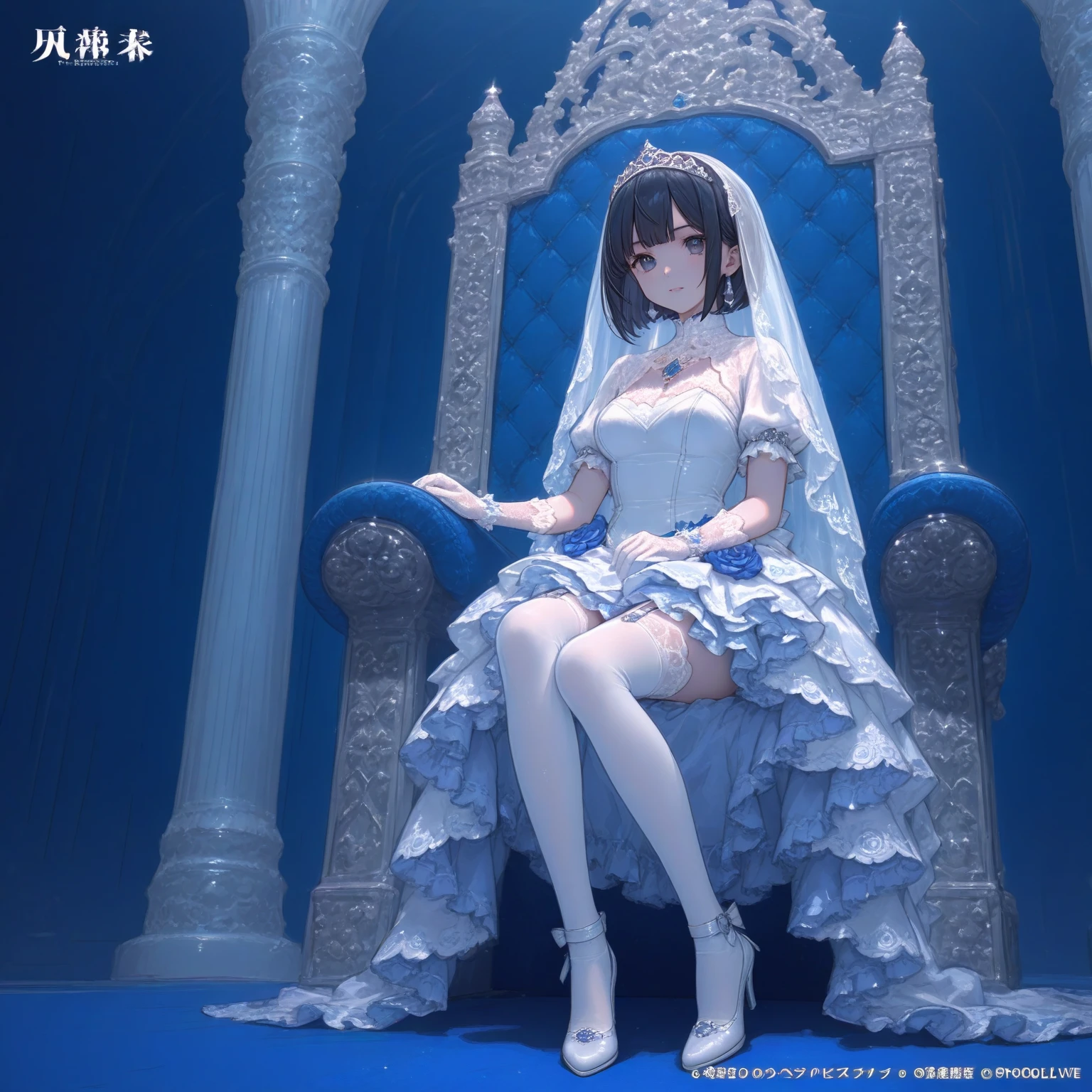 Woman in luxurious dress。Fur Cape。Four women。Watching the audience。Fairytale room。Fluffy carpet。Fisheye Lens