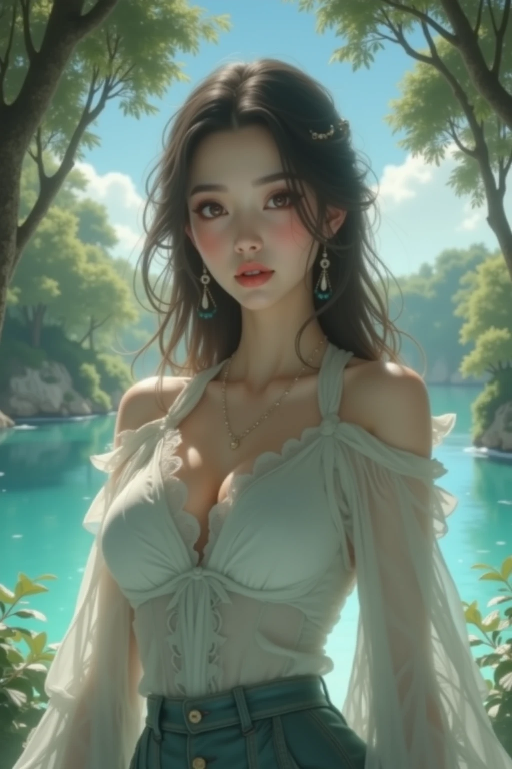Obra maestra, High quality anime illustration, Super detailed, Una chica, Enfoque en solitario, Hermosa chica con orejas de gato de pelo plateado, anime loli, Loli orejudo de gato, Emphasis on the thigh, dios Bastet, Bathing in the desert oasis, Wet Transparent
