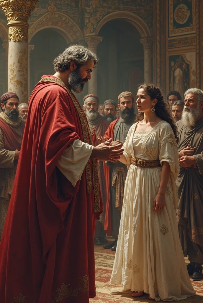 :** The queen and her husband performing acts of charity and helping others, embodying truth and righteousness