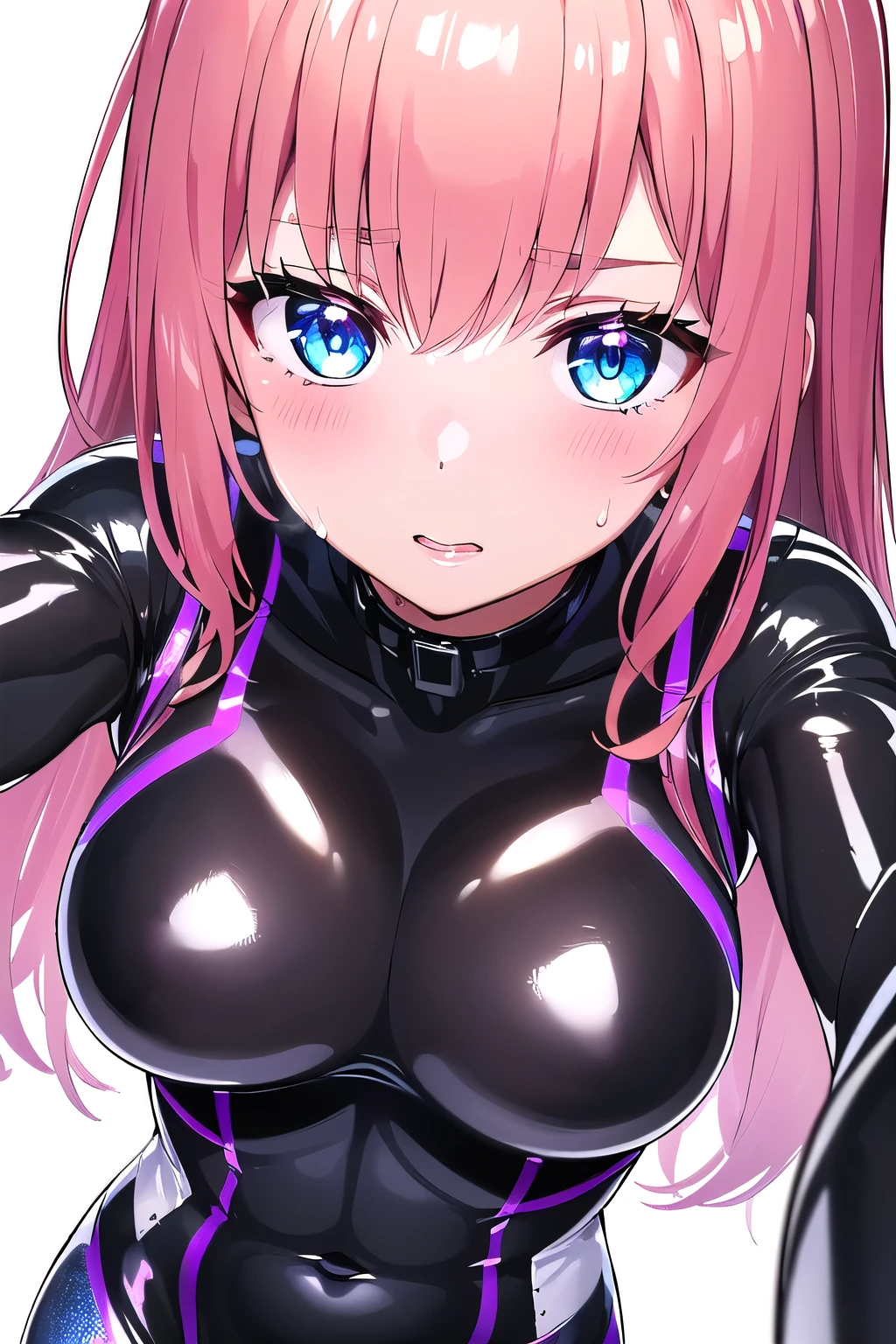 (8K, top-quality, masterpiece:1.2), (reallistic, Photorealsitic:1.37), Super Detail, (One girl,), (Highly detailed), (beautifully detailed eyes), (of the highest quality), (super detailed ), (masterpiece), (Detailed face),20yr old, , ((pink hair,long hair)), medium breasts, clothed, Perfect Lighting, BREAK (tight glossy bodysuit:1.2), (white, shiny tights:1.2), (cat ears:1.2), (black, white, grey:1.1), (red, pink:1.1), (cinched waist:1.1), (frills:1.1), (black ribbon:1.1), (Collars:1.2), (Pet Bracelets:1.2) , (silver bracelet:1.1), BRAKE (upper body to thighs:1.1), (long pink hair:1.1), (smiling:1.1), (facing forward:1.1), (cat pose:1.1), (white background:1.3), (soft lighting:1.1), (open mouth:1.2), (smile:1.2)