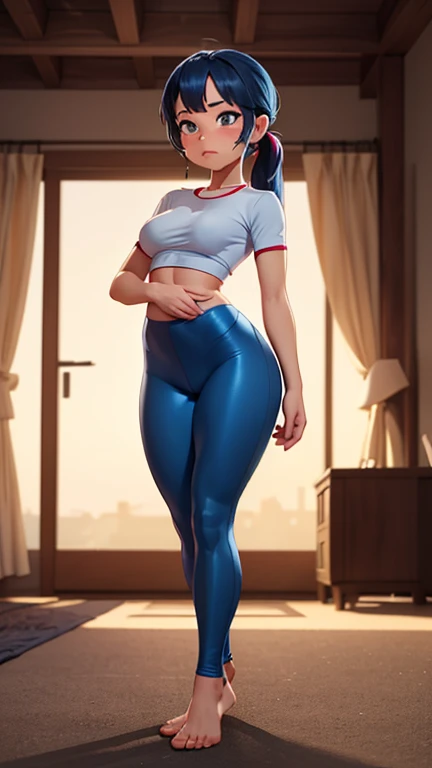 Beauty Girl, blue hair that falls in soft shoulder-length waves. His green eyes stand out and his fair complexion accentuates his delicate features. She dresses elegantly, wearing a white t-shirt and jeans that enhances her distinguished style. Big , big ass, big hip, big legs, NSFW
