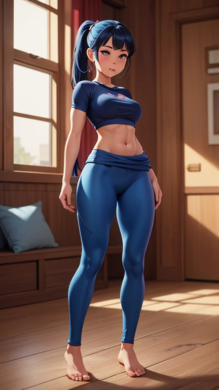 merula, sexy pose, sneakers, sexy sport bra, yoga blue adidas pants, full body, thighs, sitting pose