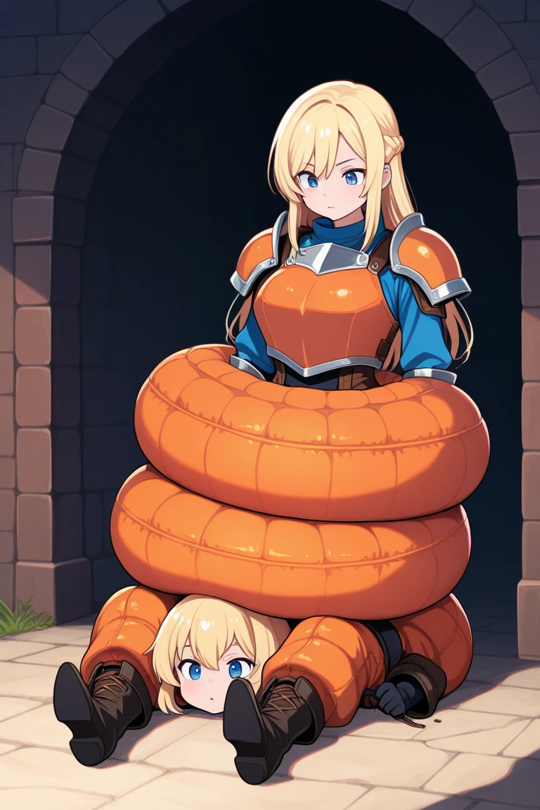 masterpiece, best quality, highres, lucy heartfilia, blonde hair, long hair, large breasts, unique hair detailed, large breasts, breasts out, beautiful detailed eyes, cleavage, snake, (coiled), (python), snake scales detailed, restrained, angry face, crying, nude, milk dripped from her nipples, bedroom