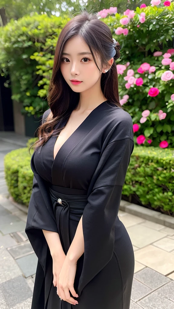 ((Best quality, 8k, Masterpiece :1.3)), Image of a Malay pretty girl superidol. Long black hair:1.3. (Beautiful Malay girl in kimono), ((black kimono)). Big breasts:1.3, close up cleavage. ((Bare shoulders _depth of field)), atmospheric perspective, Volumetric lighting, Clear focus, absurd resolution, Realistic proportions, Good anatomy, (realistic,Hyper-realistic:1.37), 16K HD, INFO. ((dark background)), ((black background))