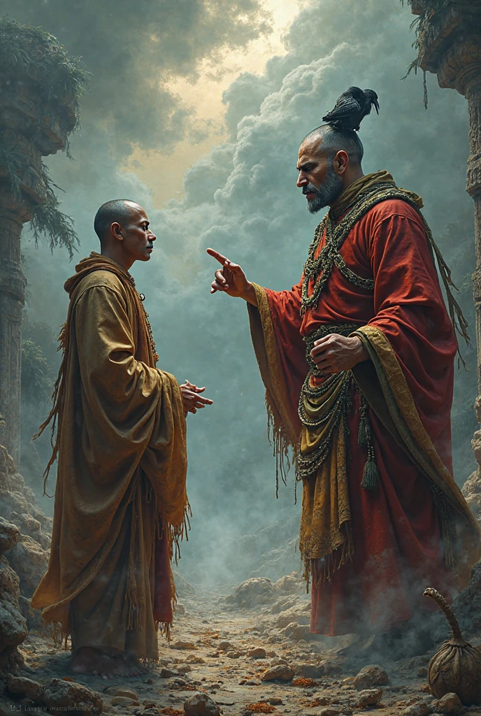 Tibetan monk worshipping a black Naked queen