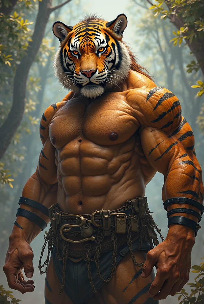 Muscular tiger with the body of a man and have black dreadlocks and smoking weed
