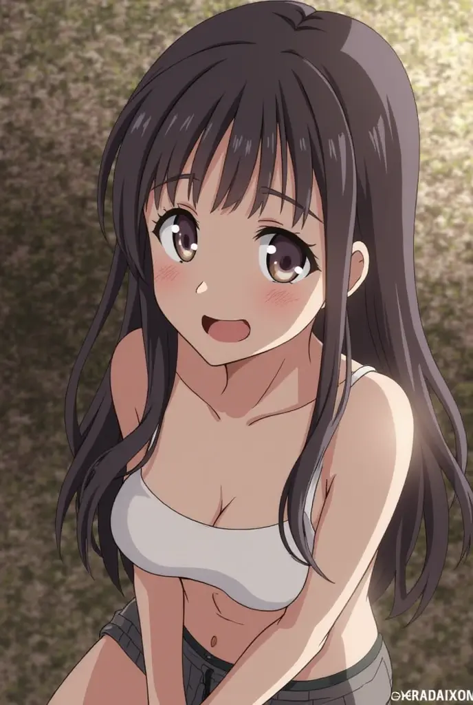 Cute , mature women,realistic skin, tanktop see through nipple,realistic breast, saggy breast, nipple out,muted colours, cold lighting, pale white skin, mature women,black hair, long hair, (hair over one eye:1.4), Messy hair,straight hair,hair between eyes ,sleepy eyes ,beautiful,pucker lips,charm,pubic hair pussy,dense pubic hair, cute shy blush on