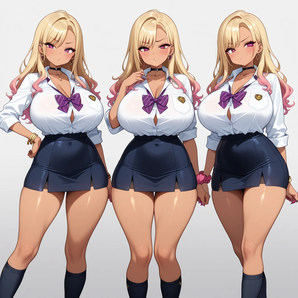 zPDXLxxx,zPDXL,score_9, score_8_up, score_7_up, source_anime,tr2nsf0rmati0n,transformation,before and after, fully clothed light-skinned female, bimbo, gyaru, tan, tanned skin, revealing clothes, barely clothed, breast expansion, ass expansion, huge breasts, huge ass, tanlines, fishnets, presenting, seductive pose, seductive smile