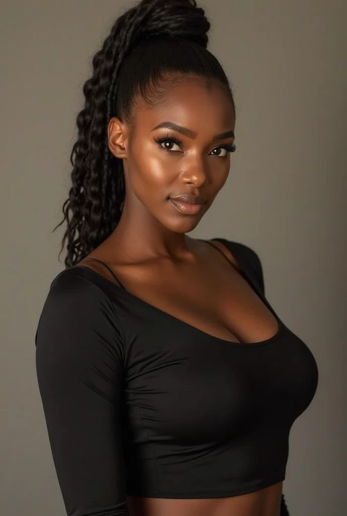 A beautiful beautiful black woman, beautiful silhouette, Cutes + gentle lips+Businessman Tresse) are in a company . very realistic Ivorian communications manager