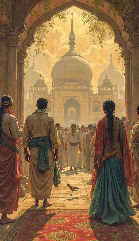 Image: Babur overseeing the reconstruction and administration of newly acquired territories, including the cities of Delhi and Agra. Depict scenes of diplomacy, building alliances, and integrating regional leaders.