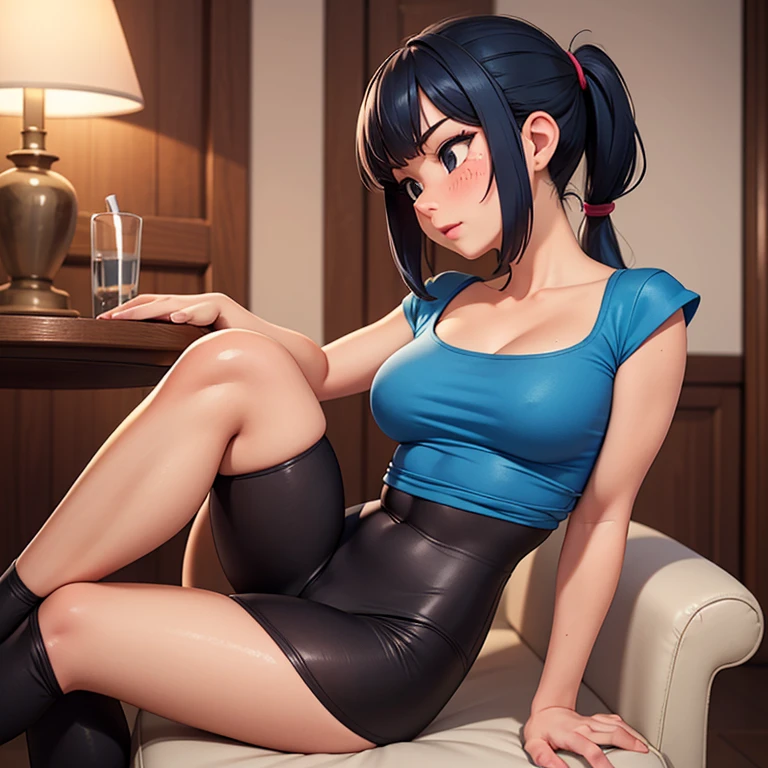 full body,masterpiece, high details, high quality, best quality, anatomically correct, masterpiece, textured skin, super detail,ultra-detailed, best quality, extremely detailed, 8k, high res, realistic, 1girl, 18yo, beautiful girl, (half closed eyes),(narrowed eyes:1.2),(open mouth), (blush:1.2),BREAK,(tanktop:1.4),blue beautiful eyes, medium bob hair, (asymmetrical parted bangs), (dark blue beautiful hair),BREAK,(Lift your chest with your hands:1.5),(voluptuous bust:1.3),(Gaunt , thin waist:1.3),looking at viewer,white background, 