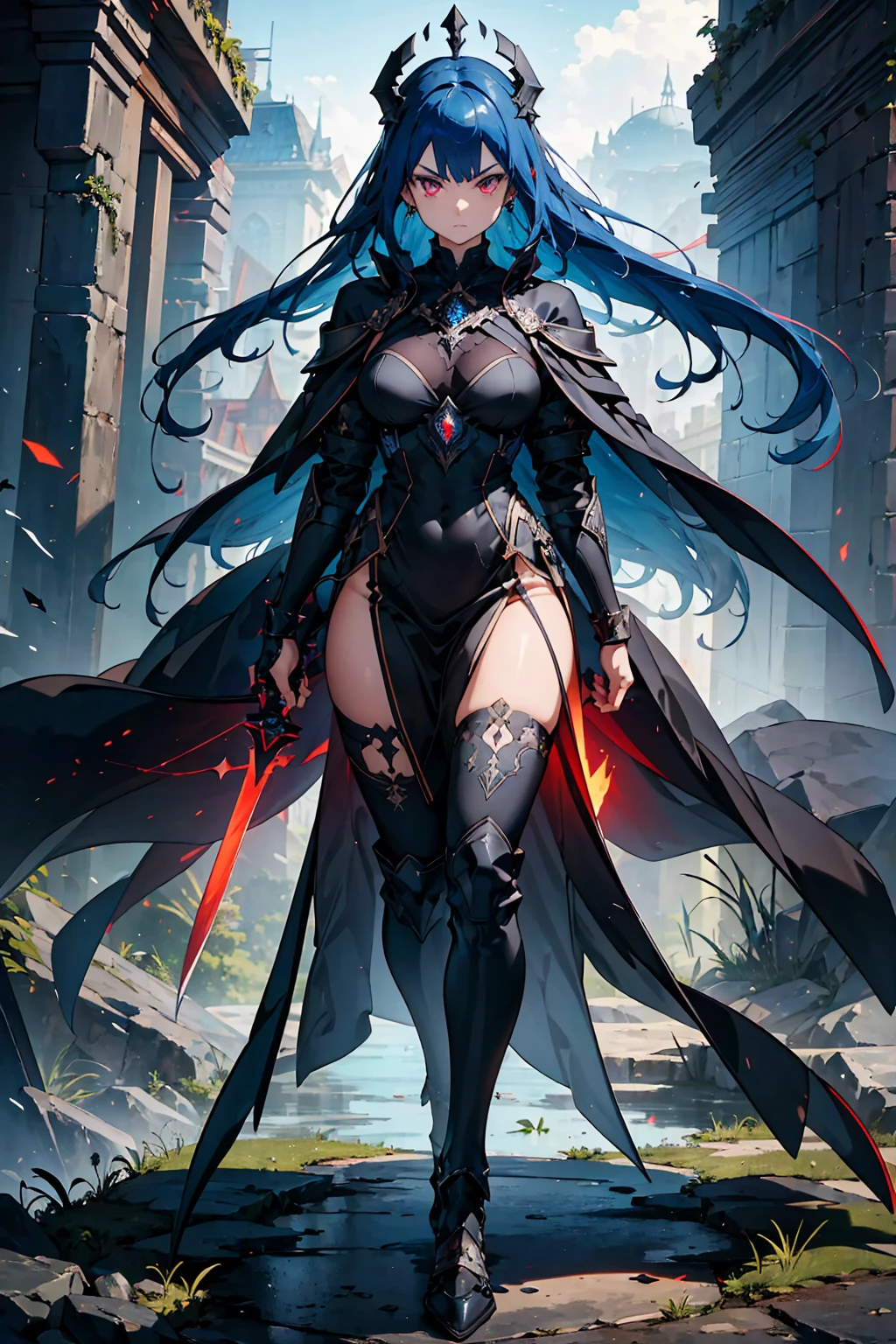 1female, (night), blush, large breasts, erotic pose, red lip, pretty face, elegant, masterpiece, ultra detail, jewellery, eyeliner, (dark forest), (sexy armor:1.8), (fantasy vibes:1.5), navel,