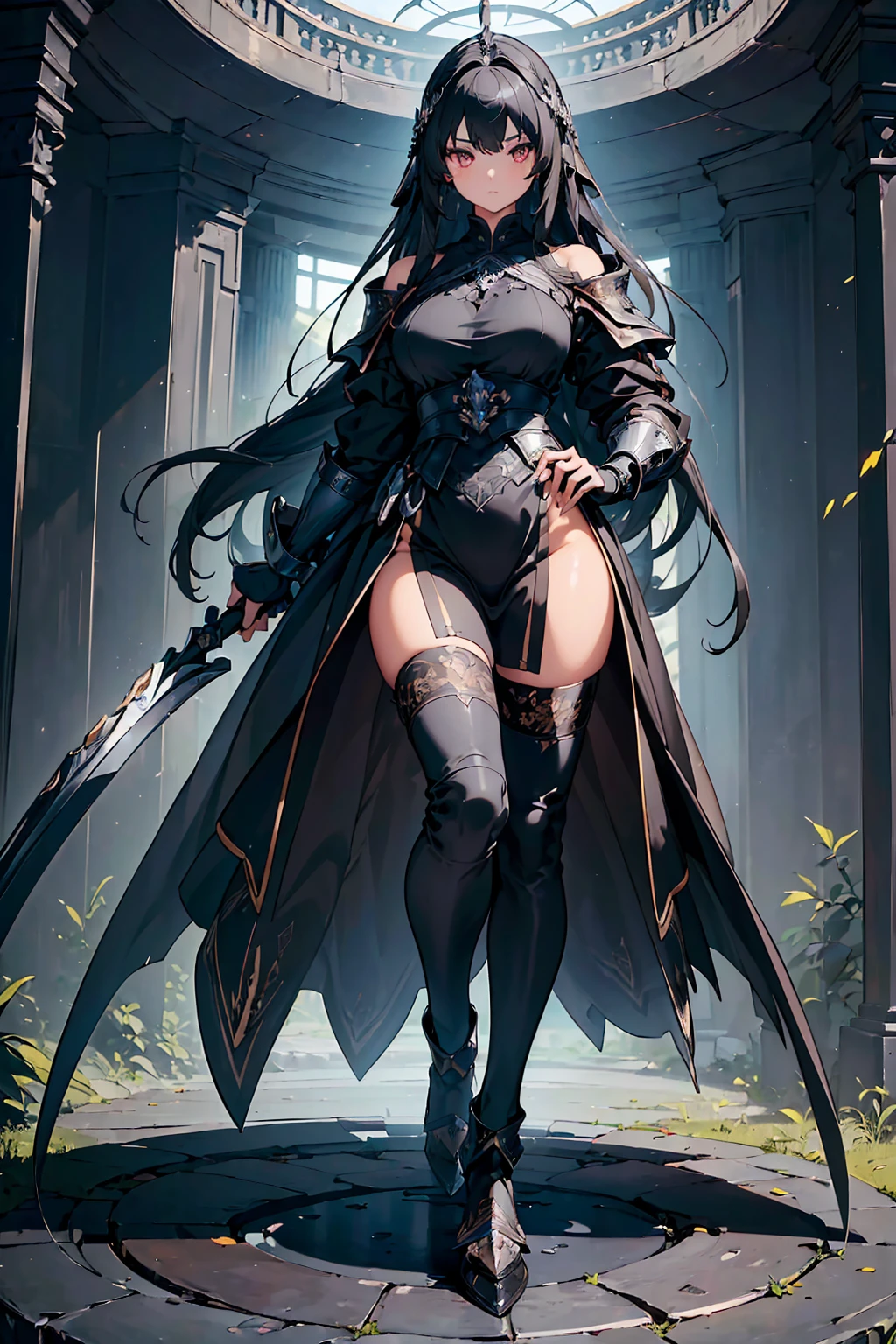 (masterpiece, 4K ,Super detailed:1.2), (anime:1), (Perfect quality), The whole body is shown, View Viewer, Holding a sword, Desperate look, Muscular and ultra violent women, all back, Jagged teeth, Powerfully々And, RPG concept art character, Elegant appearance