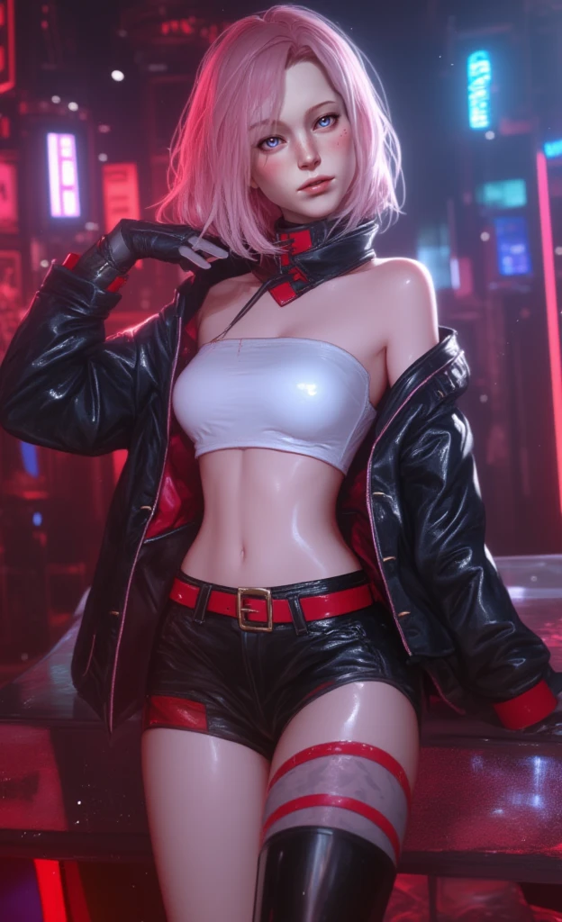 One girl,  cyberpunk 2077, big ass, perfect breast, slim, cute, sexy, very detailed, exquisite lighting and composition, , 8k, sharp, highly detailed, high resolution, looking back