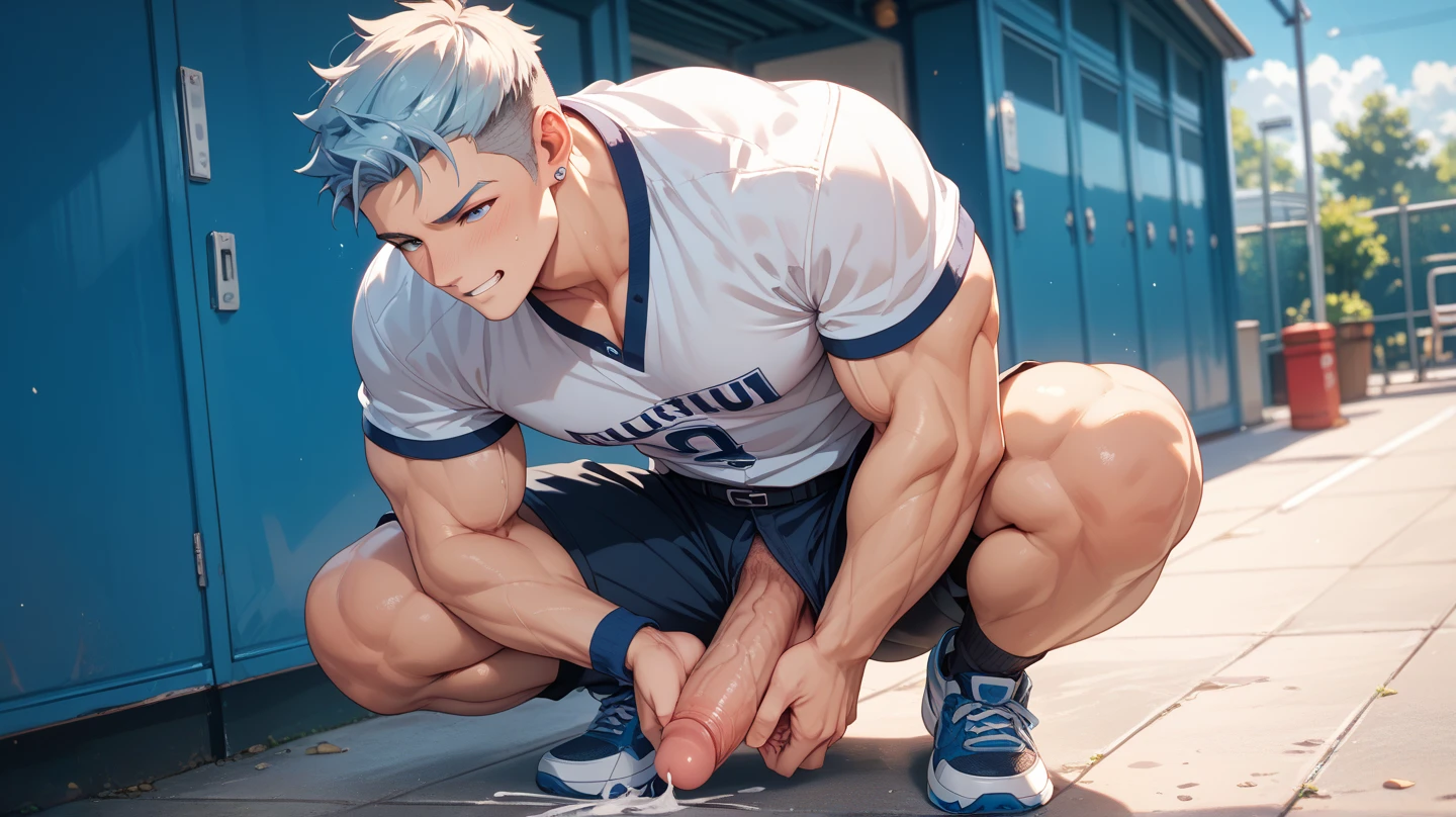 gay , two gay man, sexyoking, (dark brown and light brown), athletic looking and hairy (beard), (naked),y socks), handsome, he is wearing a cockring, he a big uncut penis (foreskin)ge ball(humanoid penis wof veins on it), solo masturbation), (different dynamic sexual poely jerking off, (face expression:ed), anus is visible, hann the ground, (cum coming out of his penithey are pleasing each other (nsfw), ((:male anal penetrationwo males