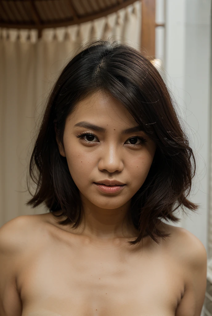 A very beautiful naked Indonesian girl with very hairy armpits and sixpack abs kissi g a
