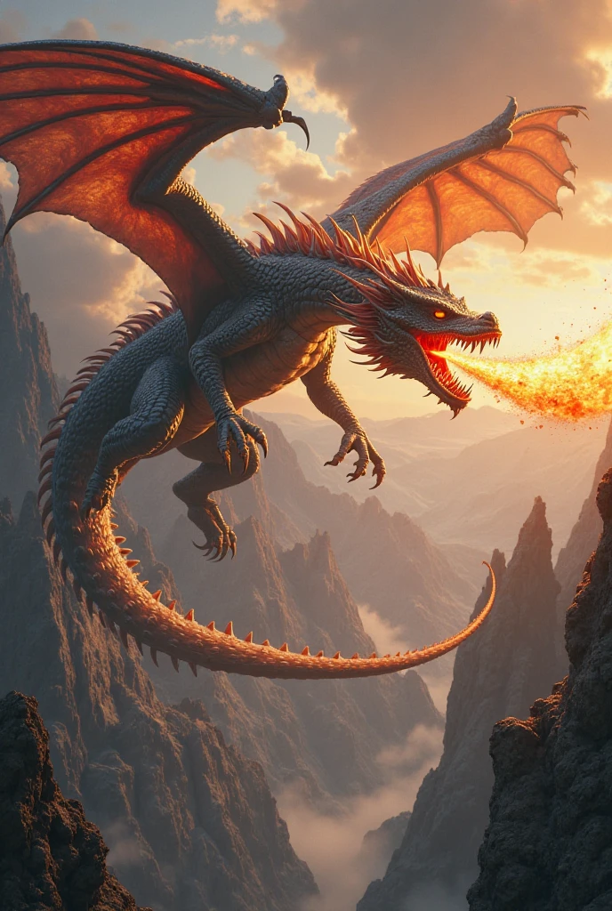 A dragon spray fire .it is fly in the sky