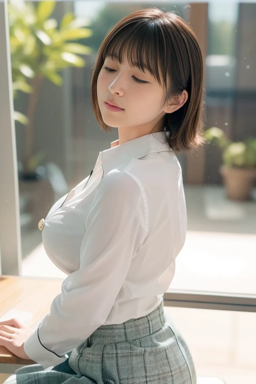 (Full body), Free : 2.0, masterpiece, highest quality, Two Girls, (beautiful girl, Delicate girl:1.3), (21 years old:1.3),((beige, A work shirt with only the left and right chest open, Long sleeve:1.5)) ,((beige, A work shirt with only the left and right chest open, Long sleeve:1.3)),A black leather collar on a long chain、Sex slain the workplace、Japanese、Very high quality transparency,((Sweat a lot、My whole body is wet)), Very Large Breasts,Vey chest、Brown eyes, Parted bangs, Brown Hair,Short Hair,Petit Girl, Wet Face、Wet Skin、Wet body、Both arms are down、(Eye and facial details:1.0), (Upper teeth, The best smile:0.1), Watching the audience,Completely naked、Large Breasytime、workplice、skyscraper、computer、machine、People working in the background、(((Exposed chest skin)))、(((Exposing the nipples)))、(((Exposed chest s(((Exposing the nipples)))、(((Exposed chest skin)))、sing the nipples)))、(White skin)、(((A large amount ois face and chest))),