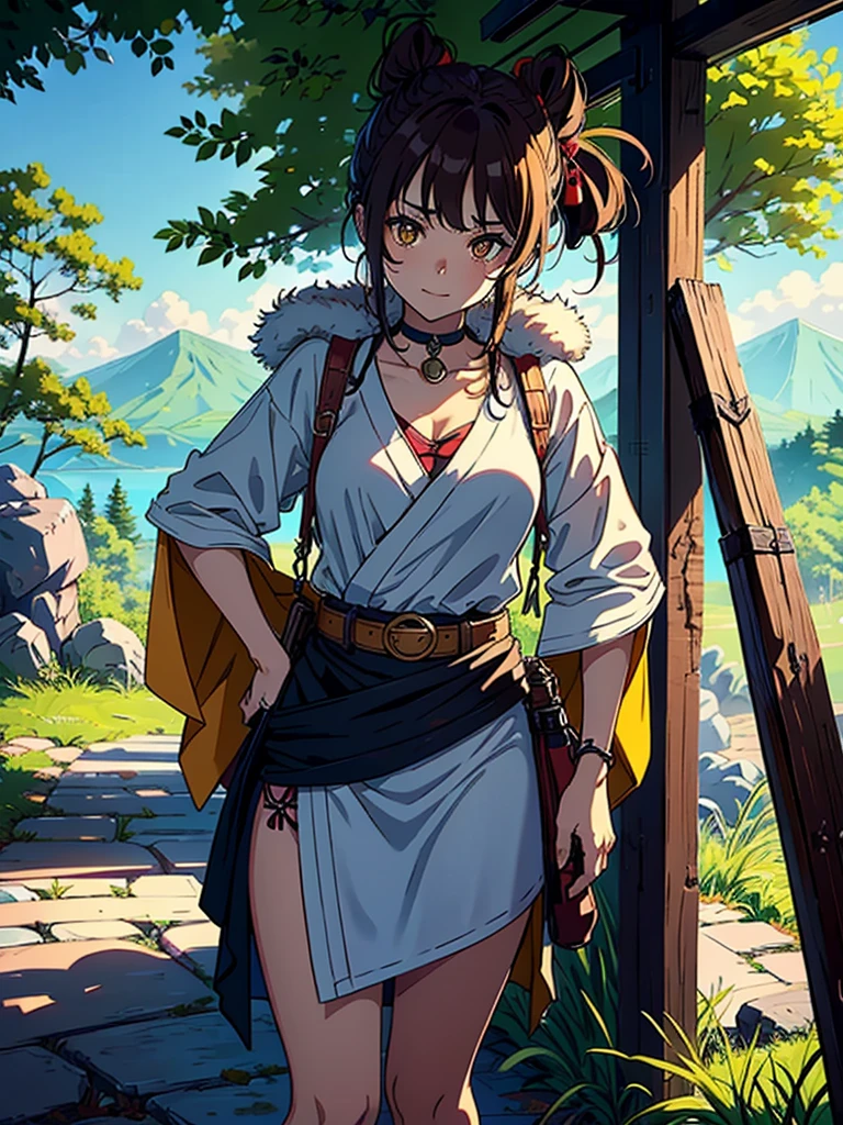 Best image quality, threaten, Settlement, Holding a spear, Parent and , primitive, Primary forest, In underwear, ""Primitive clothing"", woman, Black Hair, Tying up hair, paint