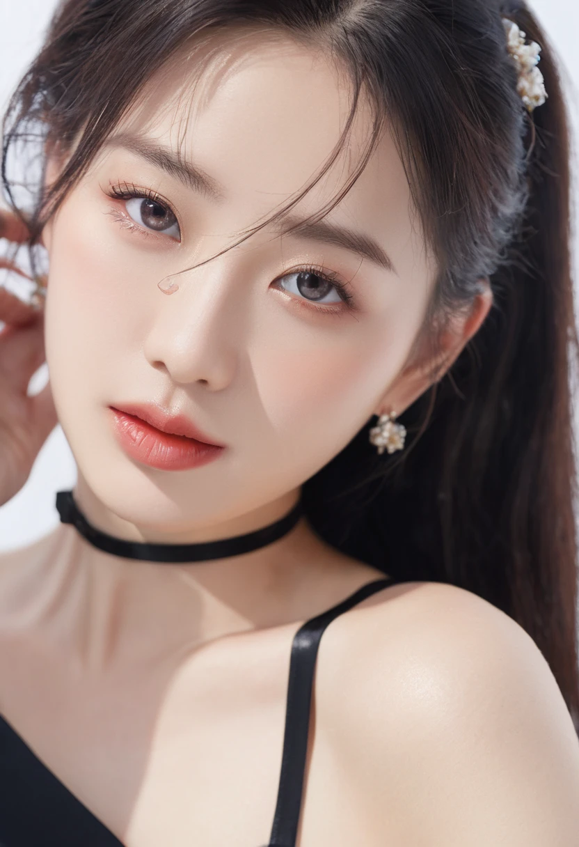 masterpiece, Highest quality, alone, One girl, Glowing Skin, Hoop Earrings, glamorous, Whimsical details, Slicked back hair, Fascinating, Shallow depth of field, Contrasting, Professional models, Facing forward, Portraiture 、((Completely naked))、(((nsfw)))